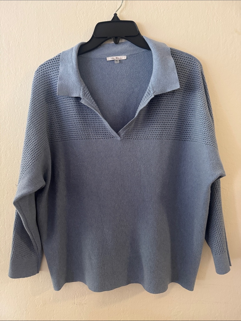 Vila Milano: Soft Knit Polo Sweater in Dusty Blue